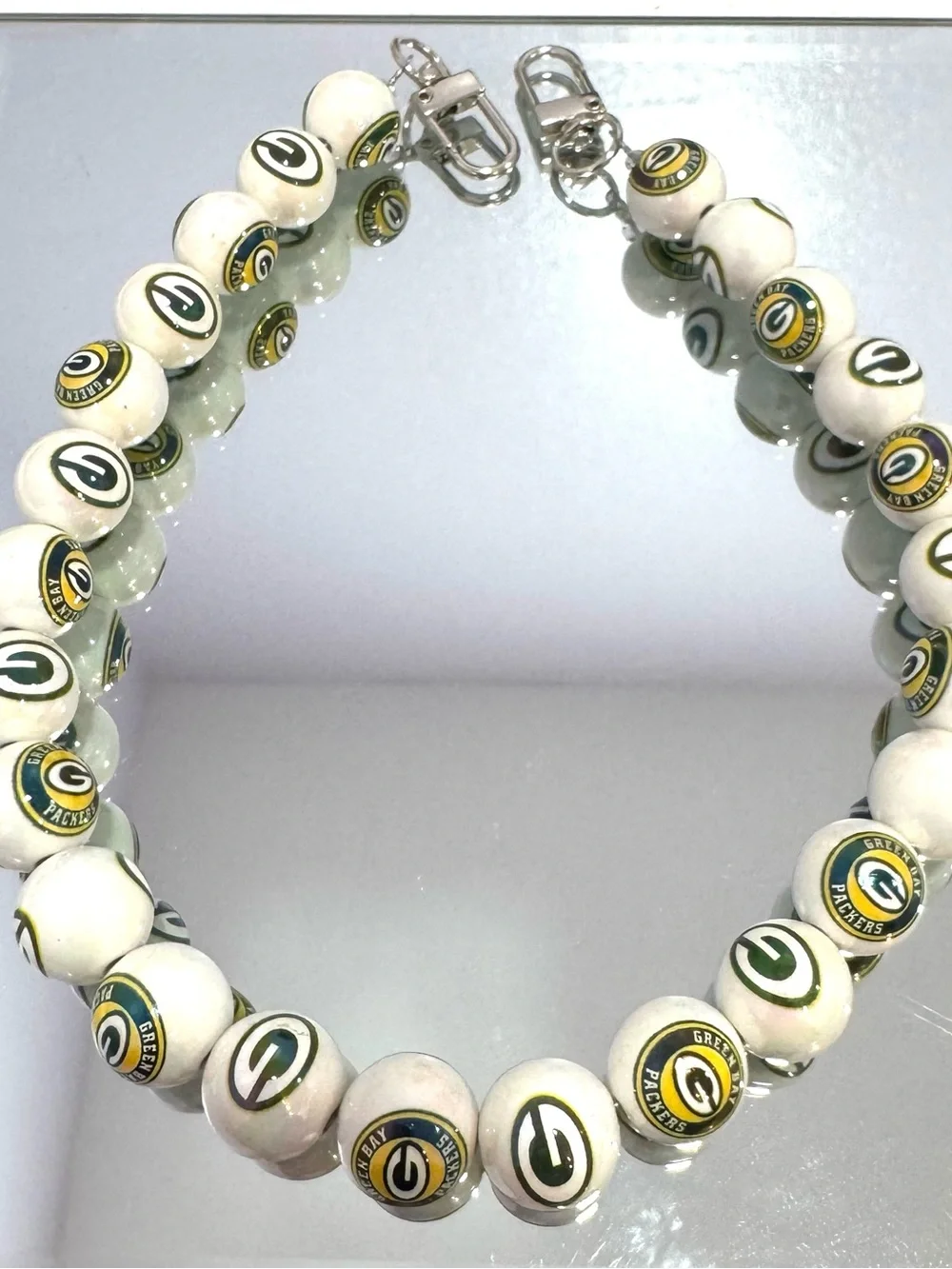 New White Beaded Bag Chain 18 inches with Team Logo